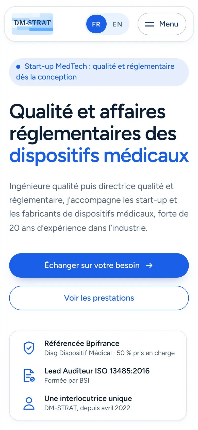 Page d’accueil de DM-Strat, version mobile