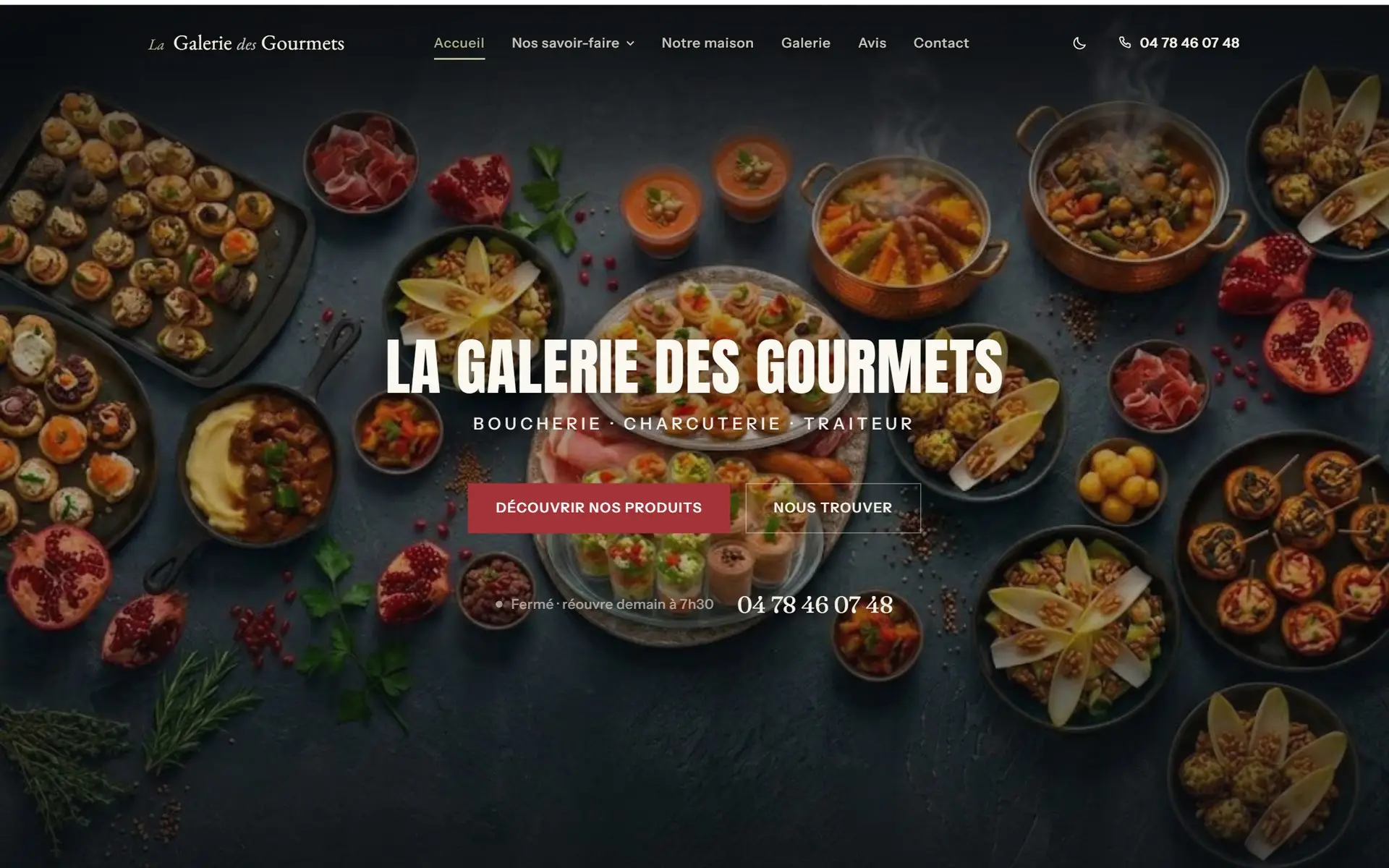 Page d’accueil de La Galerie des Gourmets, version ordinateur