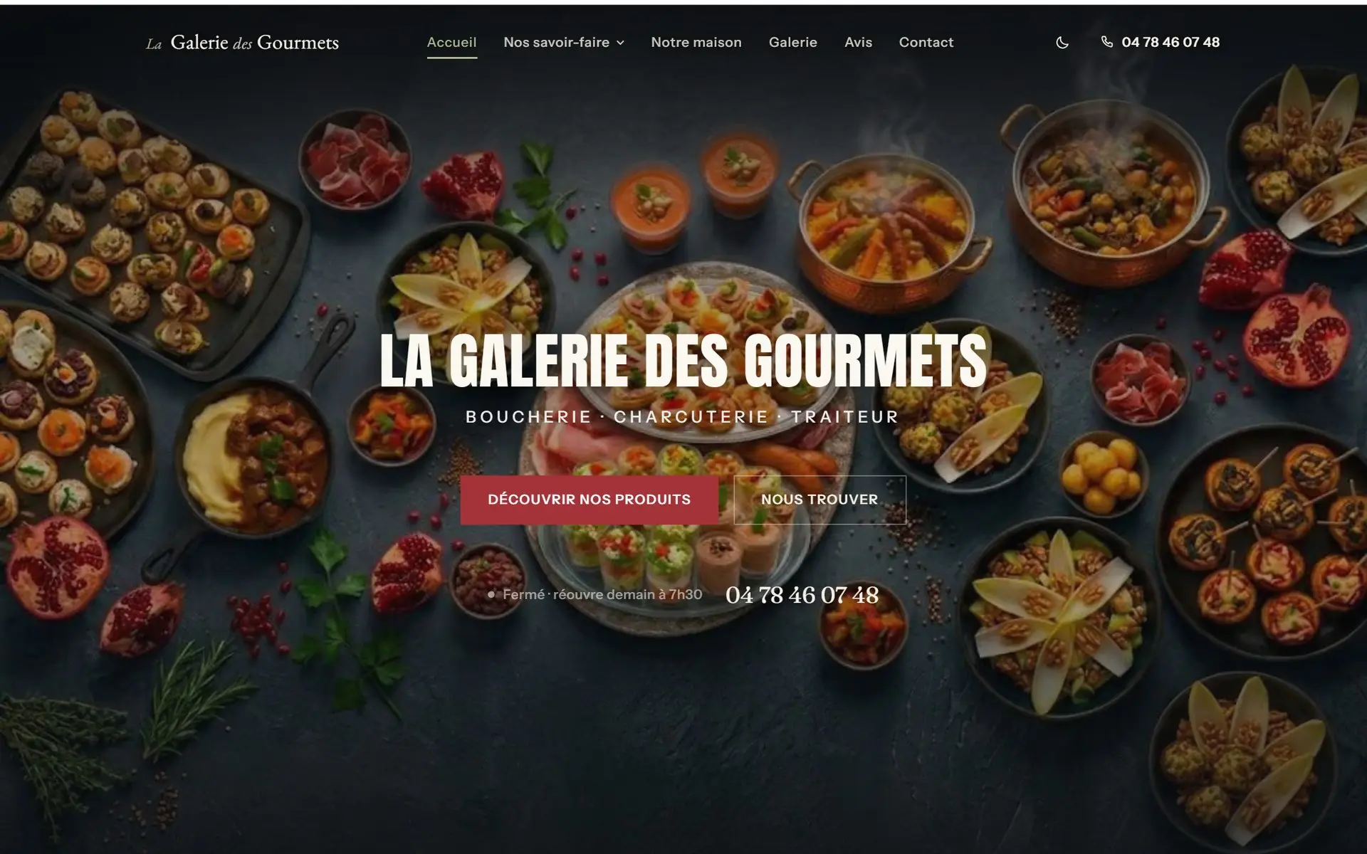 Page d’accueil de La Galerie des Gourmets, version ordinateur