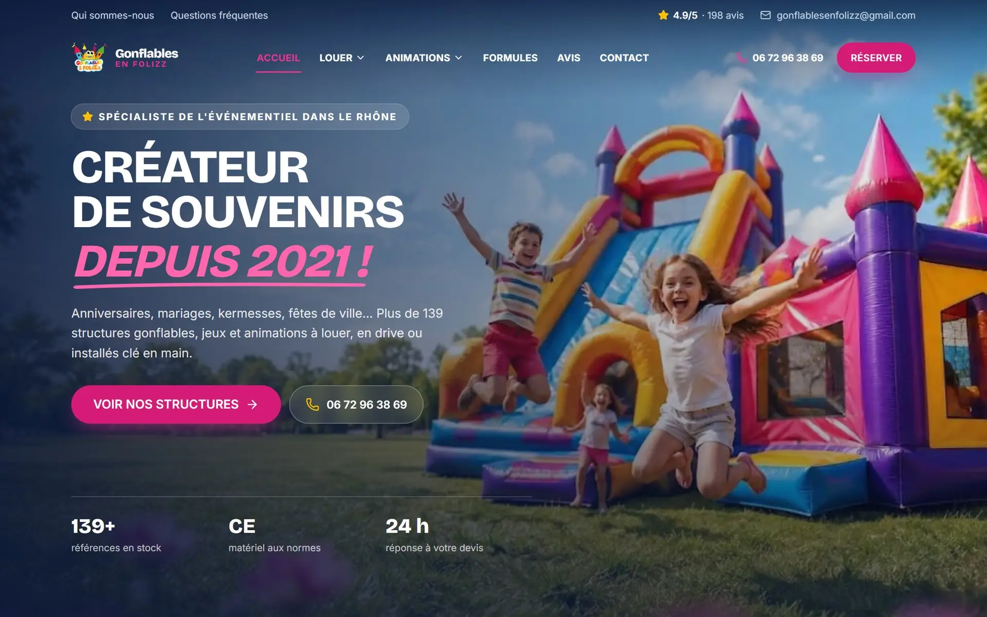 Page d’accueil de Gonflables en FoliZz, version ordinateur