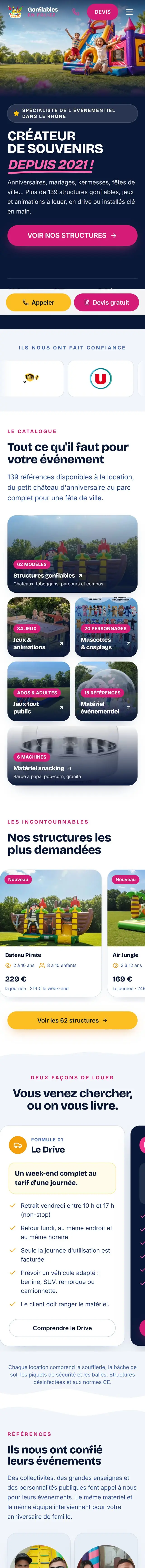 Page d’accueil de Gonflables en FoliZz, version mobile