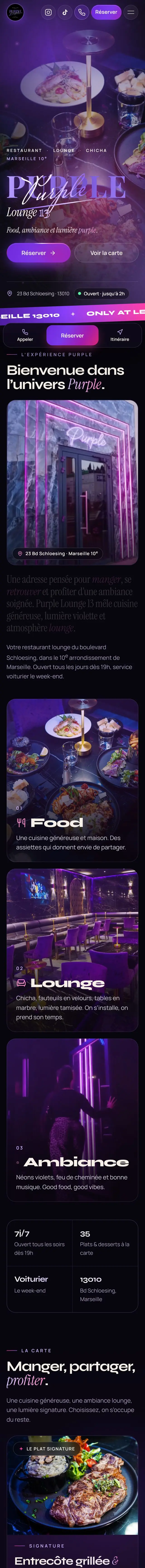 Page d’accueil de Purple Lounge, version mobile